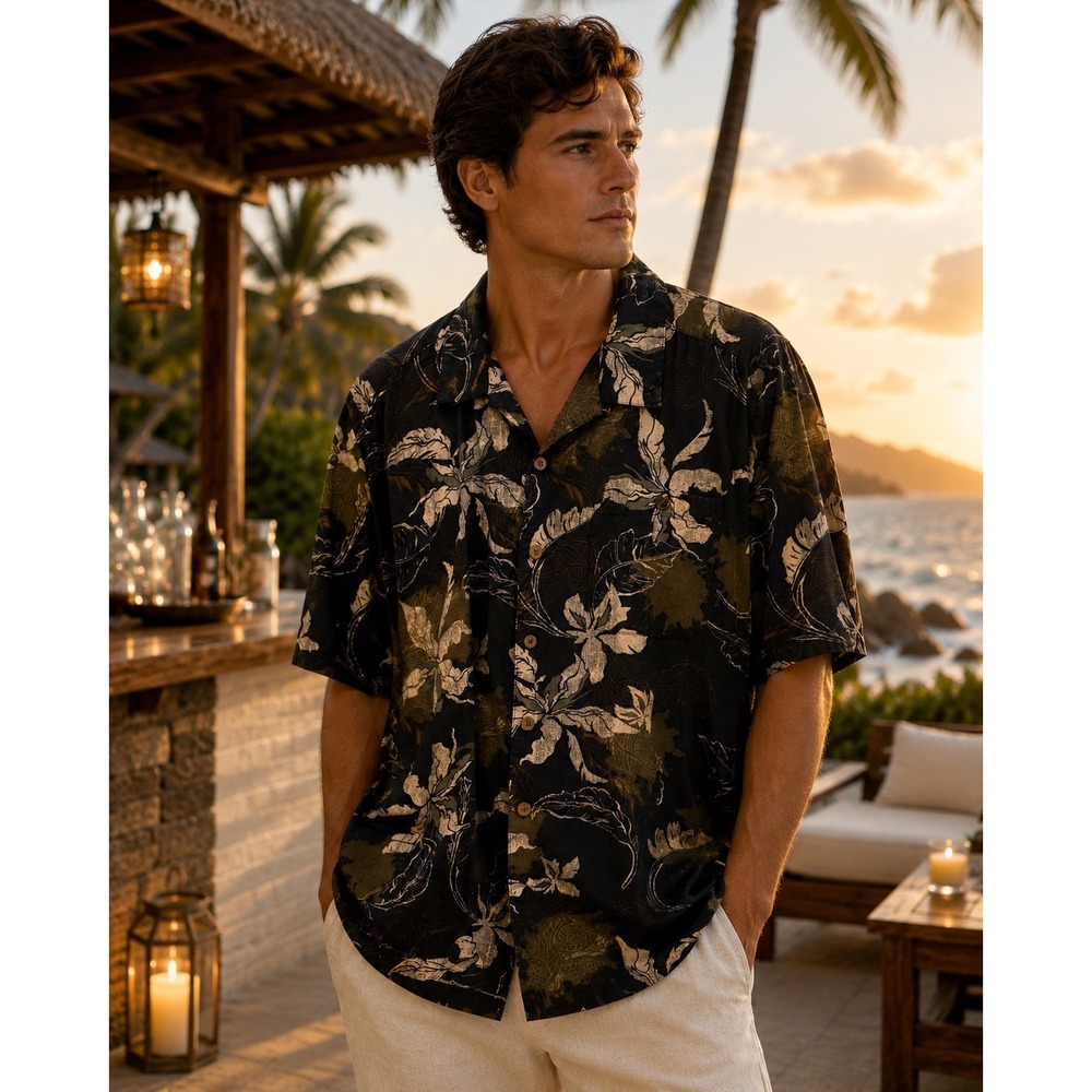 Boca Classics Camp Collar Hawaiian Shirt XL Bamboo Tropical Resort‎
